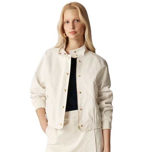 106. J. CREW Cotton-blend flight jacket Ivory Off White $240 EUC Medium - Picture 1 of 4